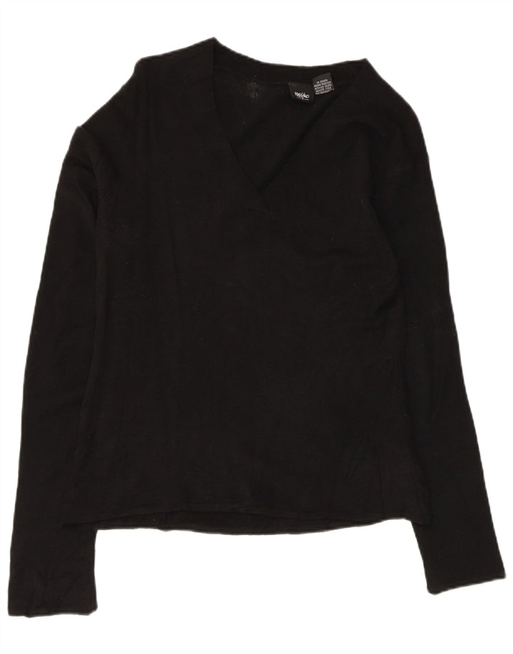 Top feminino Mossimo de manga comprida UK 14 grande acrílico preto