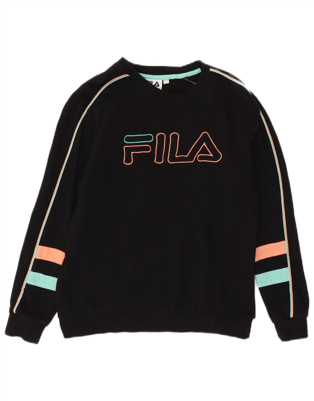 Fila moletom gráfico feminino jumper UK 8 pequeno algodão preto
