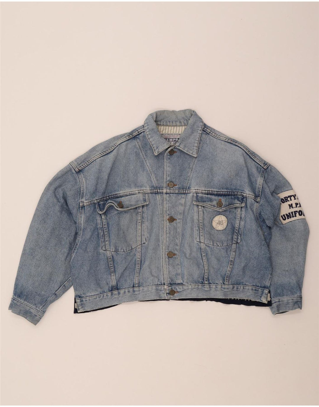 Jaqueta jeans feminina UNIFORM com corte gráfico Reino Unido 14 grande azul