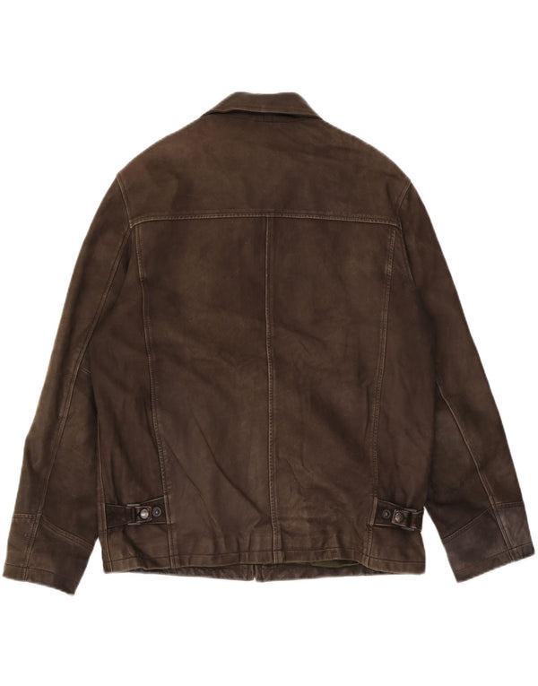 Jaqueta de couro masculina Zara UK 38 couro marrom médio