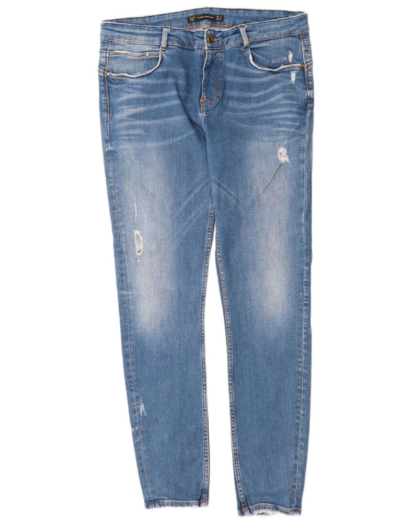 Calça jeans skinny feminina Zara Trafaluc desgastada UE 42 grande W32 L30 azul