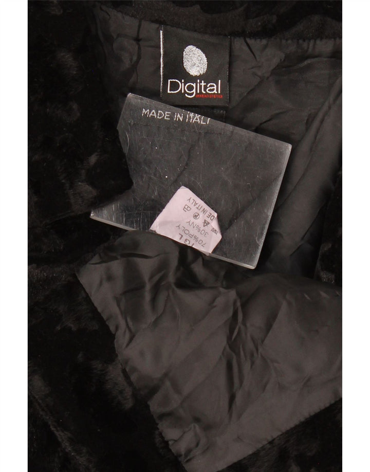 Jaqueta Bolero feminina VINTAGE de pele sintética Reino Unido 14 grande poliéster preto