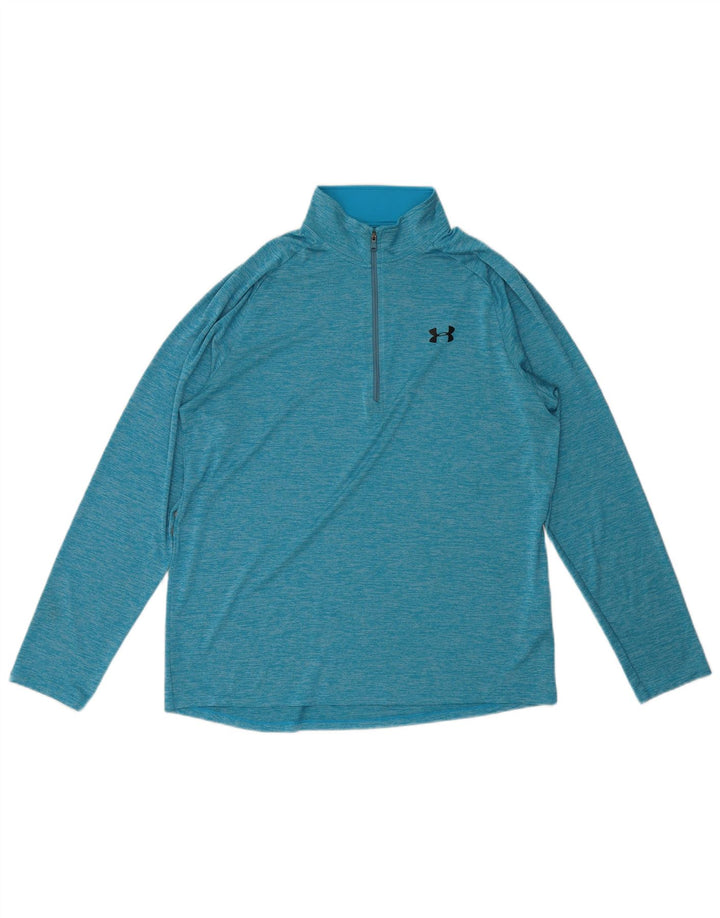 Camiseta masculina Under Armour com zíper e manga comprida em poliéster manchado azul grande