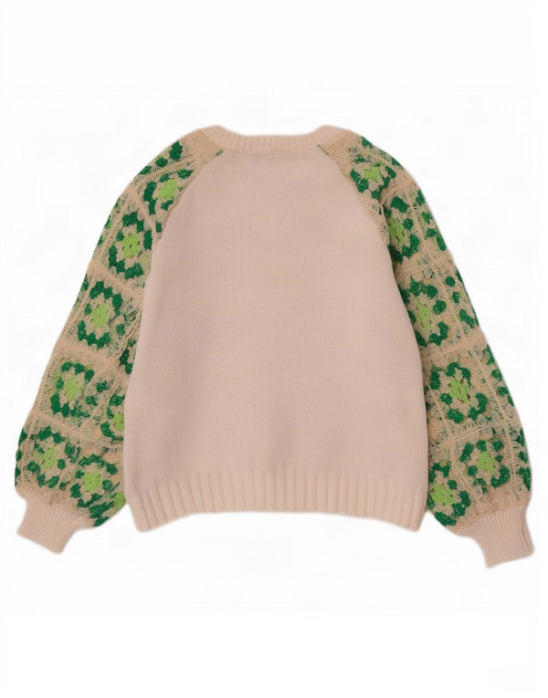 Suéter feminino Zara com gola canoa UK 10 pequeno branco geométrico