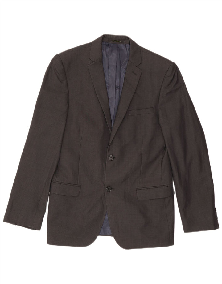 Jaqueta blazer masculina de 2 botões Ted Baker Reino Unido 38 lã cinza médio
