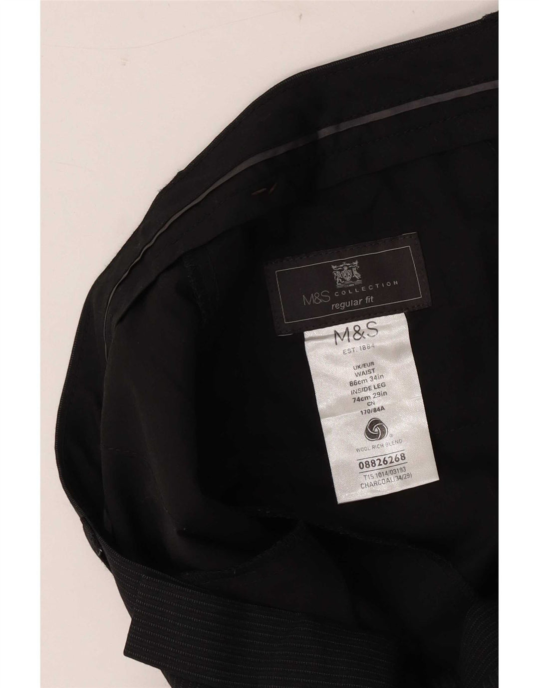 Calça casual masculina Marks & Spencer de ajuste regular W34 L29 lã listrada cinza