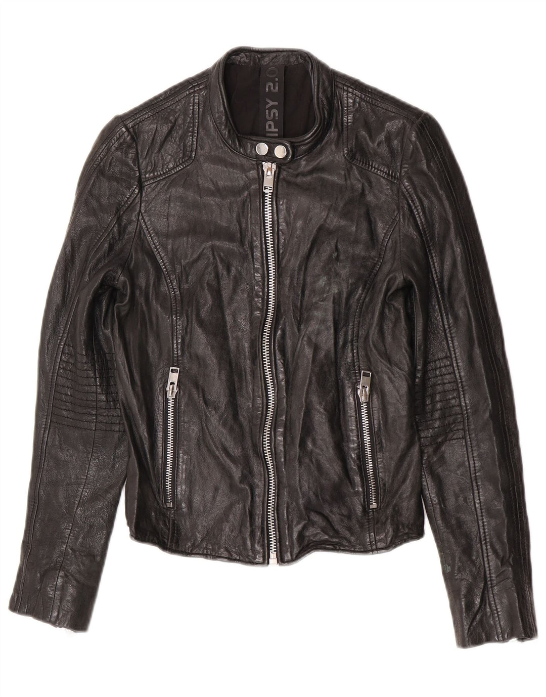 Jaqueta feminina de couro Gipsy Racer UK 10 pequena couro preto