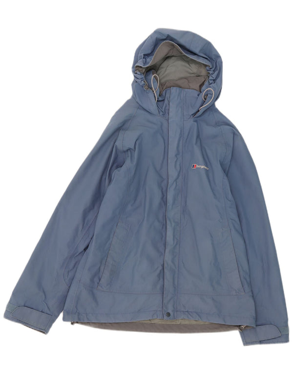 Jaqueta de chuva feminina com capuz Berghaus UK 12 nylon azul médio