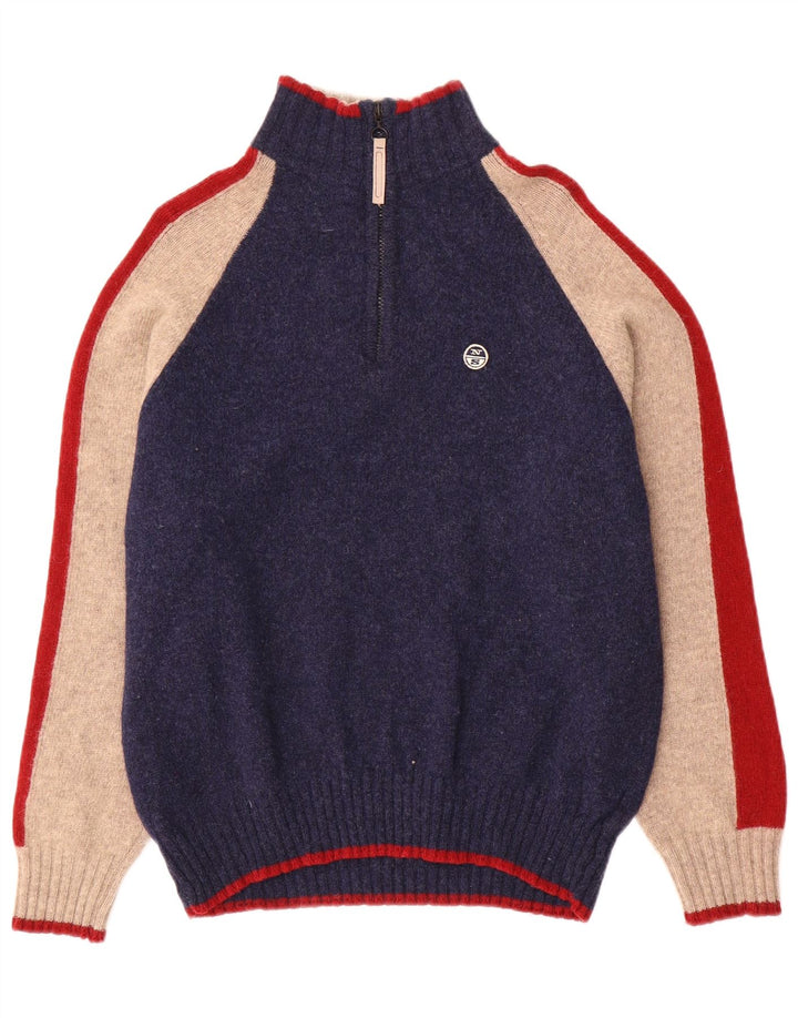 Suéter masculino North Sails com gola com zíper e lã colorblock médio azul marinho