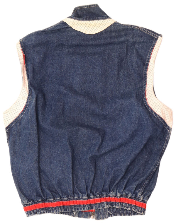 Colete jeans masculino vintage UK 40 grande bloco colorido azul