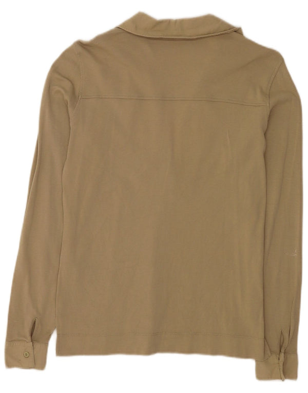 Camisa polo feminina de manga comprida Reiss UK 14 algodão bege médio