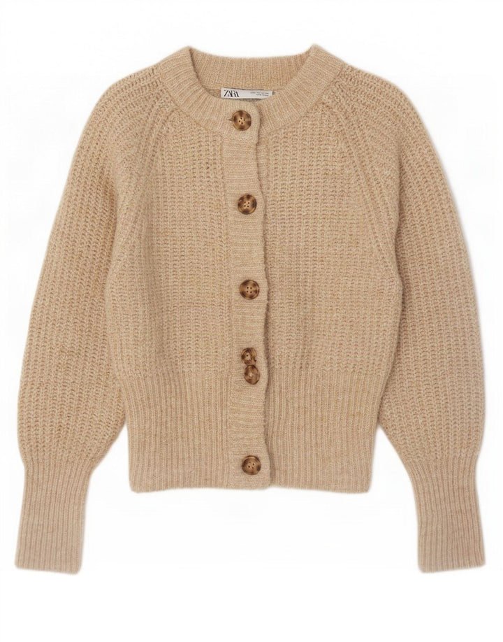 Suéter cardigã feminino Zara UK 12 poliéster bege médio