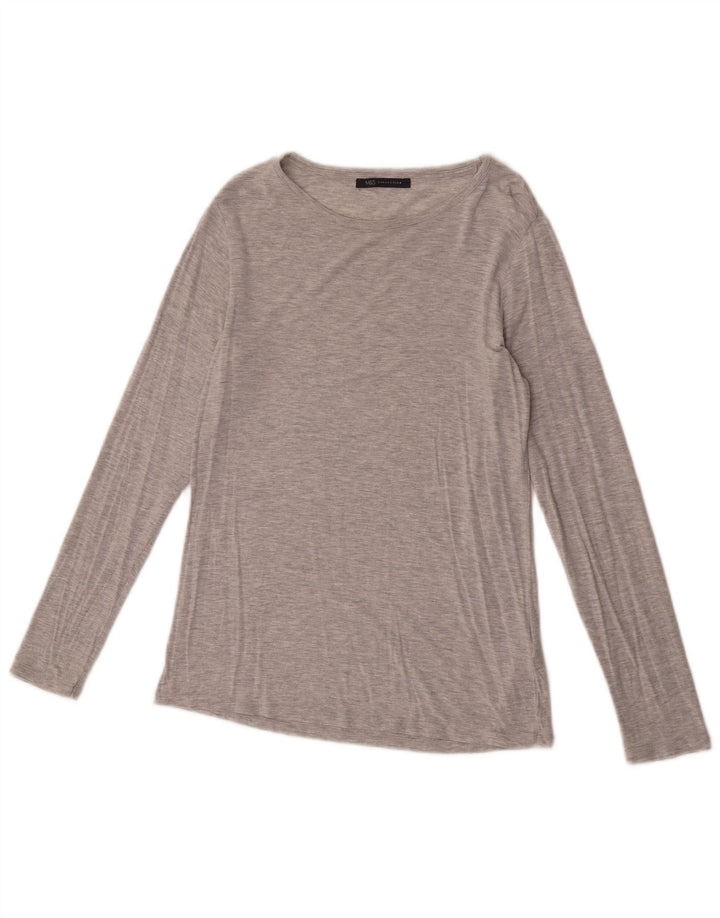 Top feminino Marks & Spencer manga comprida UK 14 cinza médio modal