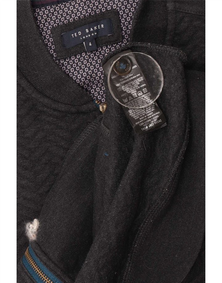 Ted Baker Mens Treino Top Jaqueta Tamanho 4 Grande Poliéster Espinha de Peixe Cinza