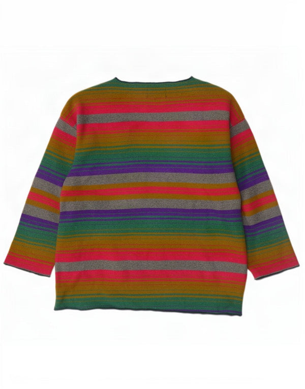Suéter feminino vintage com decote em V Reino Unido 18 XL lã listrada multicolorida
