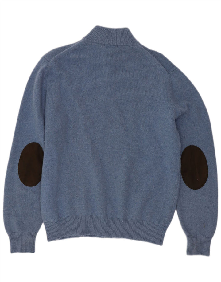 Suéter masculino Hackett com zíper e gola grande de lã azul