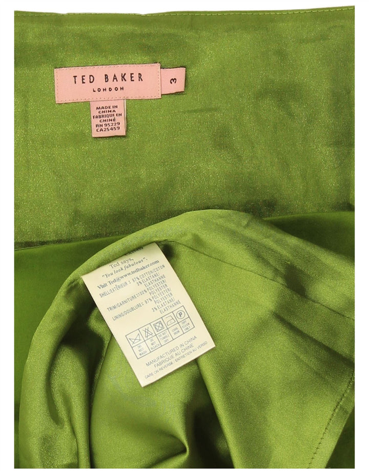 Vestido feminino Ted Baker com babados e bainha sem mangas, tamanho 3, algodão verde médio