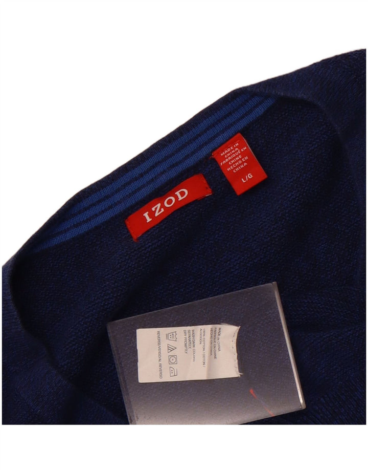 Suéter masculino Izod com decote em V grande algodão azul