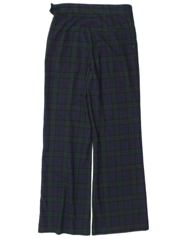 Calça chino feminina Zara com perna larga XS W24 L30 poliéster xadrez azul marinho