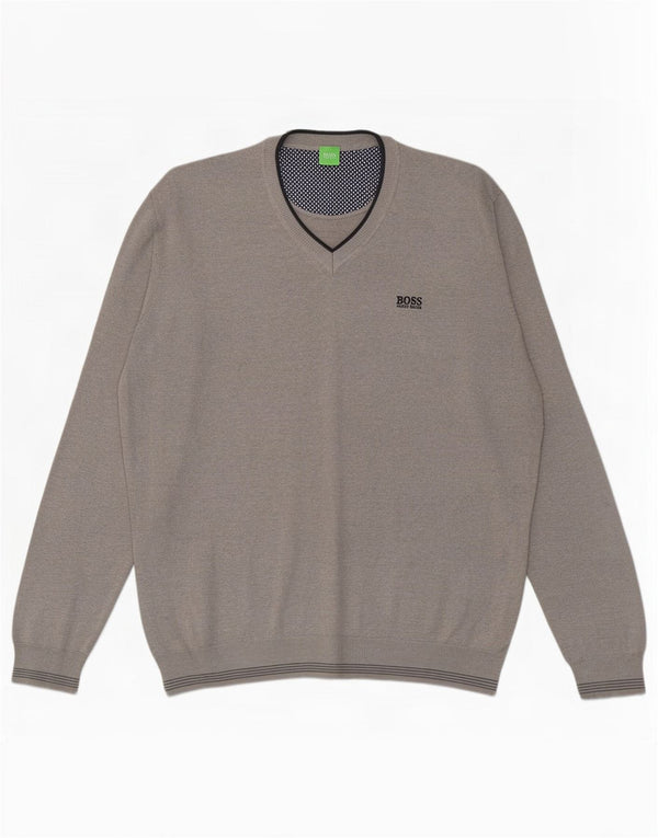 Suéter masculino Hugo Boss com decote em V 2XL cinza risca de giz acrílico
