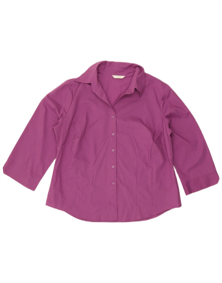 Camisa feminina de manga 3/4 da Marks & Spencer Reino Unido 18 XL roxo poliéster