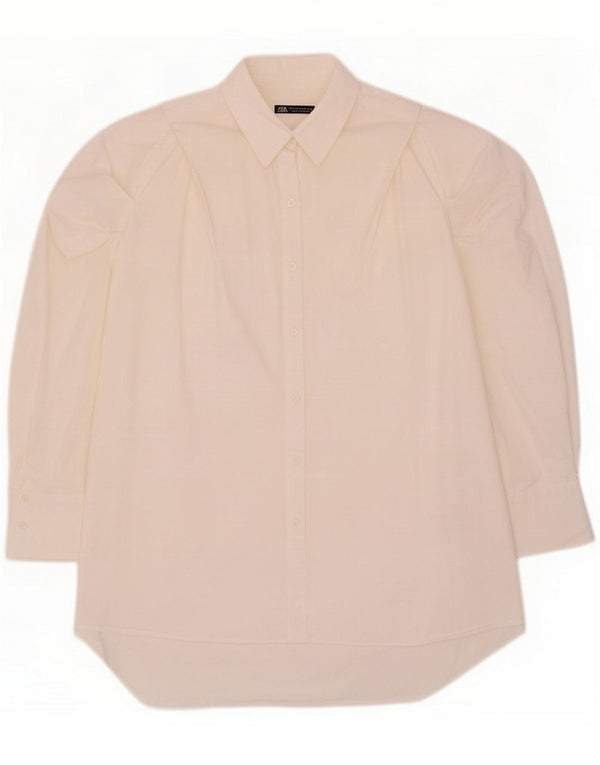Zara vestido camisa feminino oversized UK 10 pequeno algodão branco