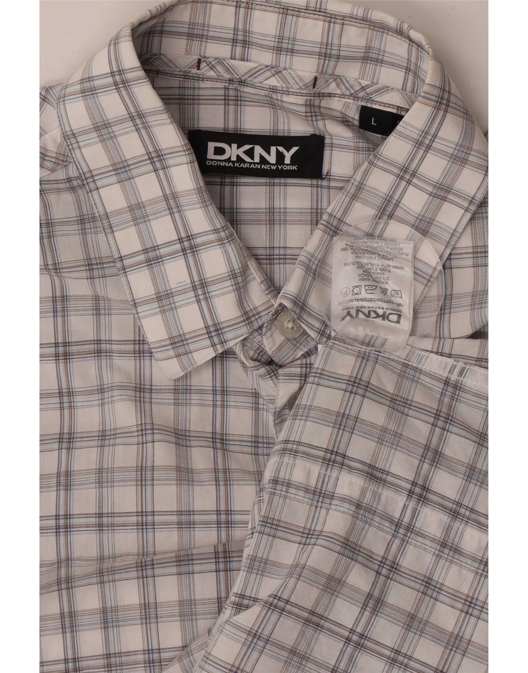 Camisa masculina de manga curta Dkny grande algodão xadrez branco
