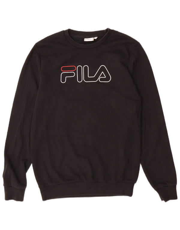 Fila Mens Graphic Moletom Jumper Pequeno Algodão Preto