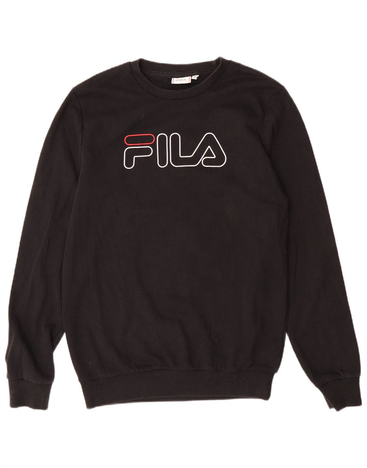 Fila Mens Graphic Moletom Jumper Pequeno Algodão Preto