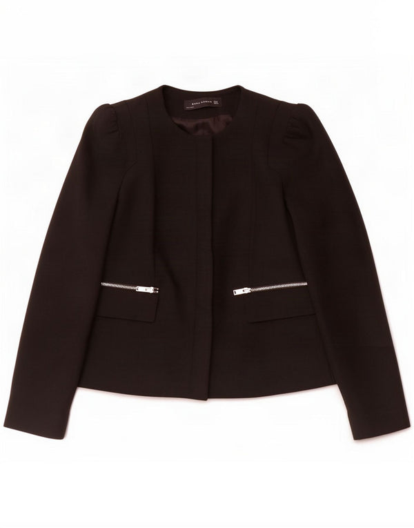 Jaqueta blazer feminina com zíper completo Zara Reino Unido 10 poliéster preto pequeno