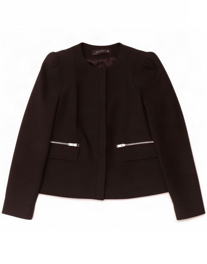 Jaqueta blazer feminina com zíper completo Zara Reino Unido 10 poliéster preto pequeno