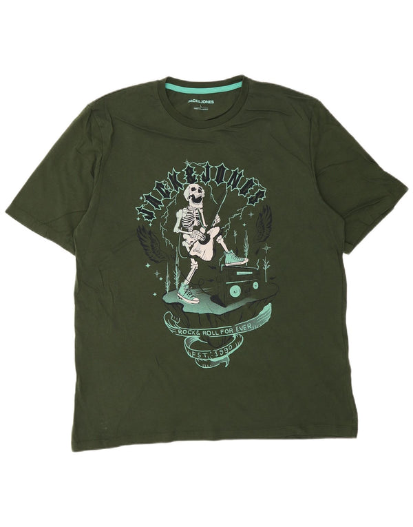 Camiseta gráfica masculina Jack & Jones Top grande de algodão verde