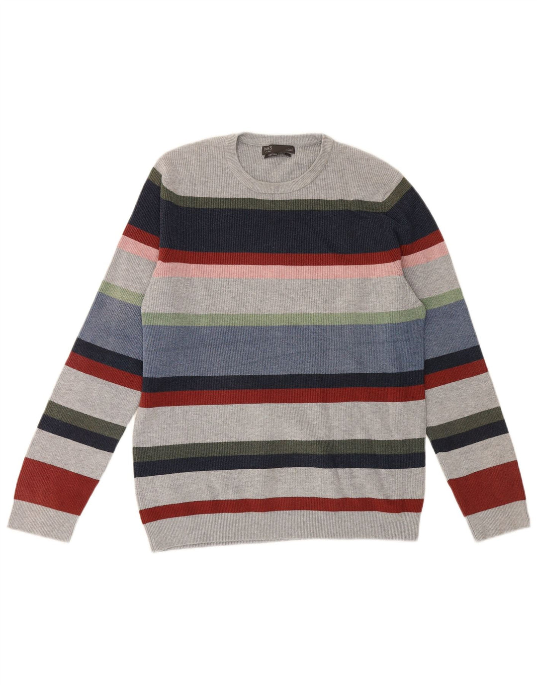 Suéter masculino Marks & Spencer com gola redonda, grande listrado multicolorido