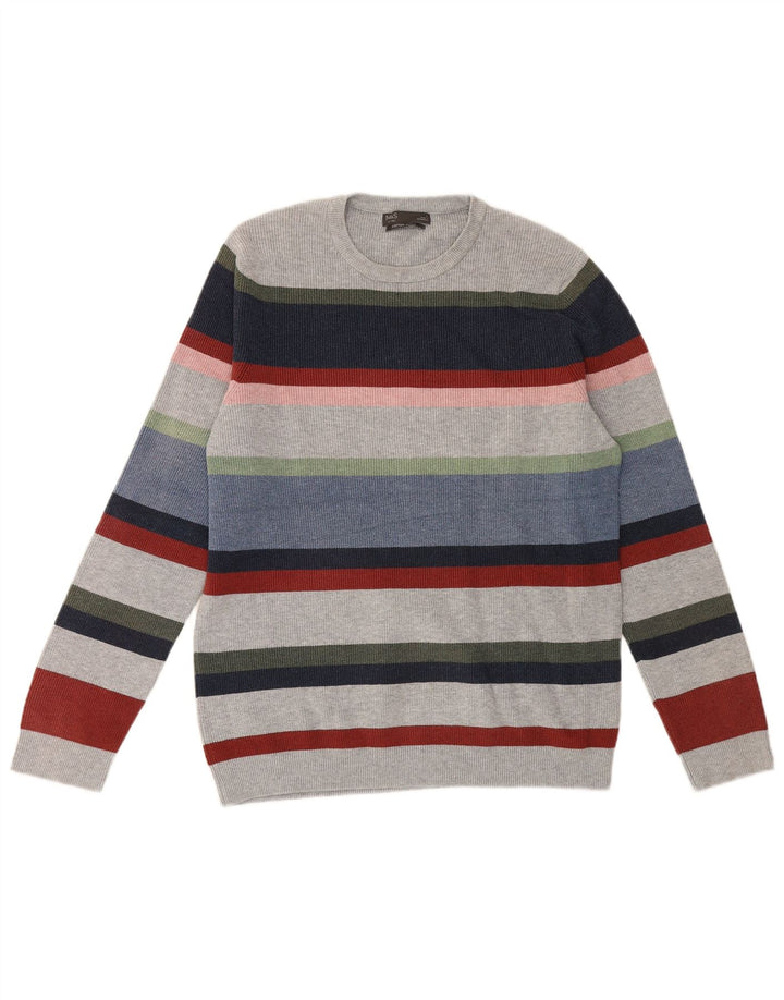 Suéter masculino Marks & Spencer com gola redonda, grande listrado multicolorido