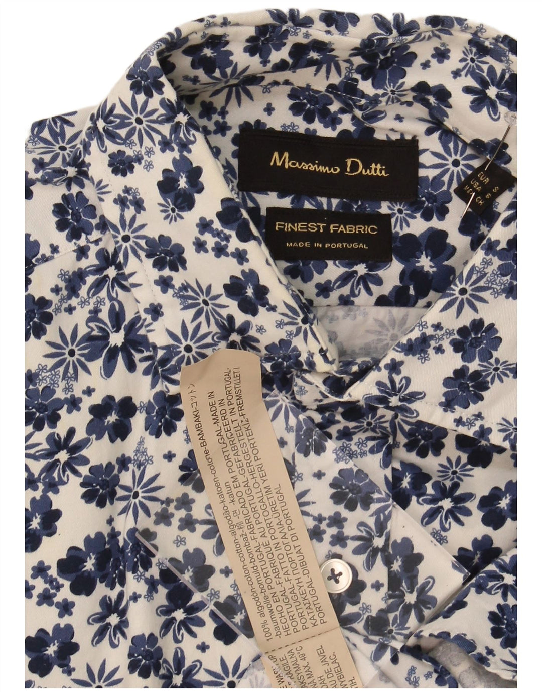 Camisa masculina MASSIMO DUTTI pequena azul floral algodão