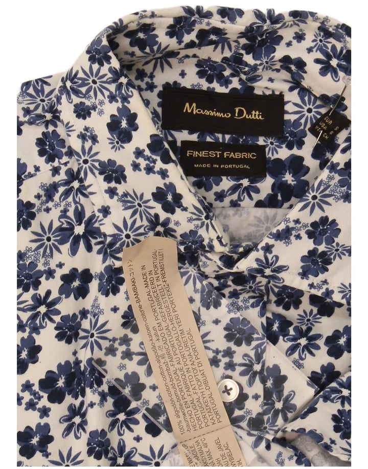 Camisa masculina MASSIMO DUTTI pequena azul floral algodão
