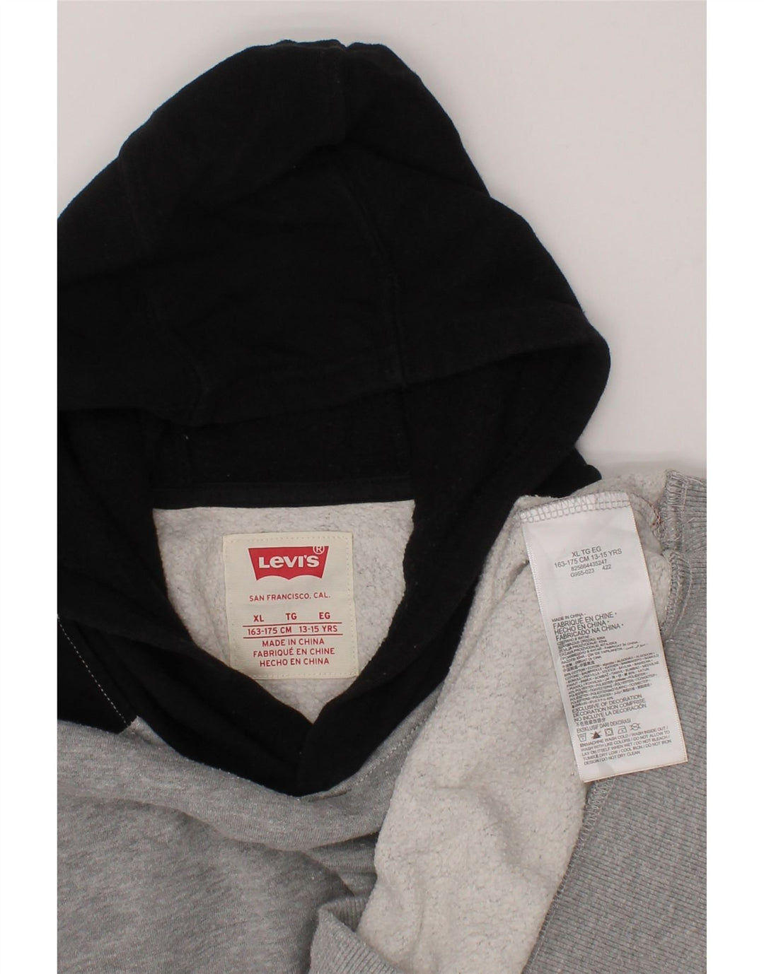 LEVI'S Boys Hoodie Jumper 13-14 Years XL Grey Colourblock Cotton Vintage Levi's and Second-Hand Levi's from Messina Hembry 