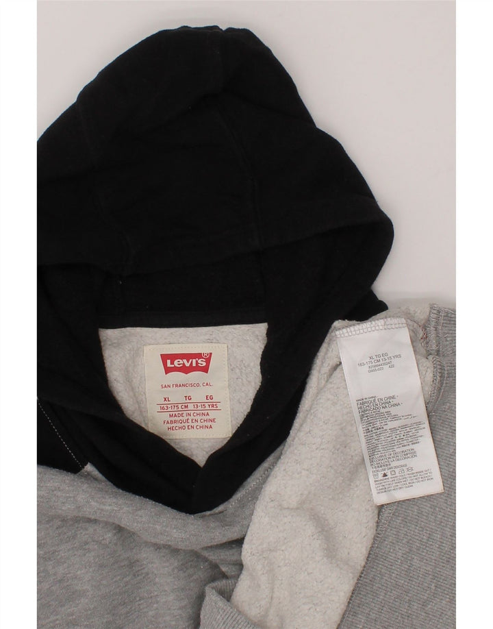 LEVI'S Boys Hoodie Jumper 13-14 Years XL Grey Colourblock Cotton Vintage Levi's and Second-Hand Levi's from Messina Hembry 