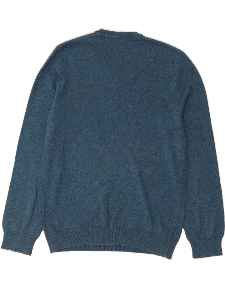 MARKS & SPENCER Mens V-Neck Jumper Sweater Large Blue Cotton Vintage Marks & Spencer and Second-Hand Marks & Spencer from Messina Hembry 