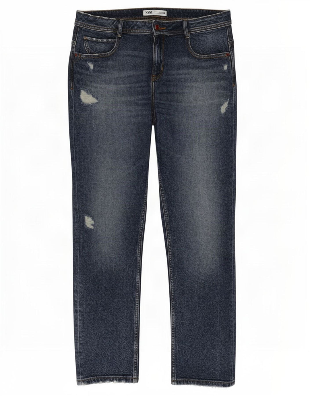 Zara Jeans feminino slim desgastado UE 40 médio W30 L28 algodão azul