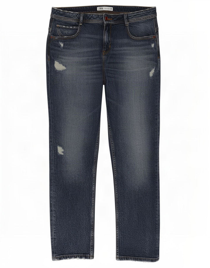 Zara Jeans feminino slim desgastado UE 40 médio W30 L28 algodão azul