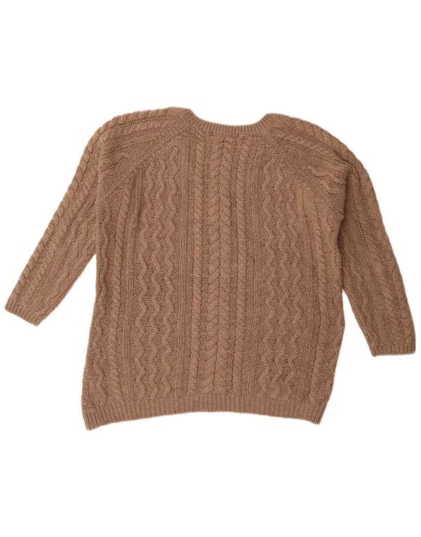 Suéter feminino Marks & Spencer com gola redonda grande Reino Unido 14 grande marrom