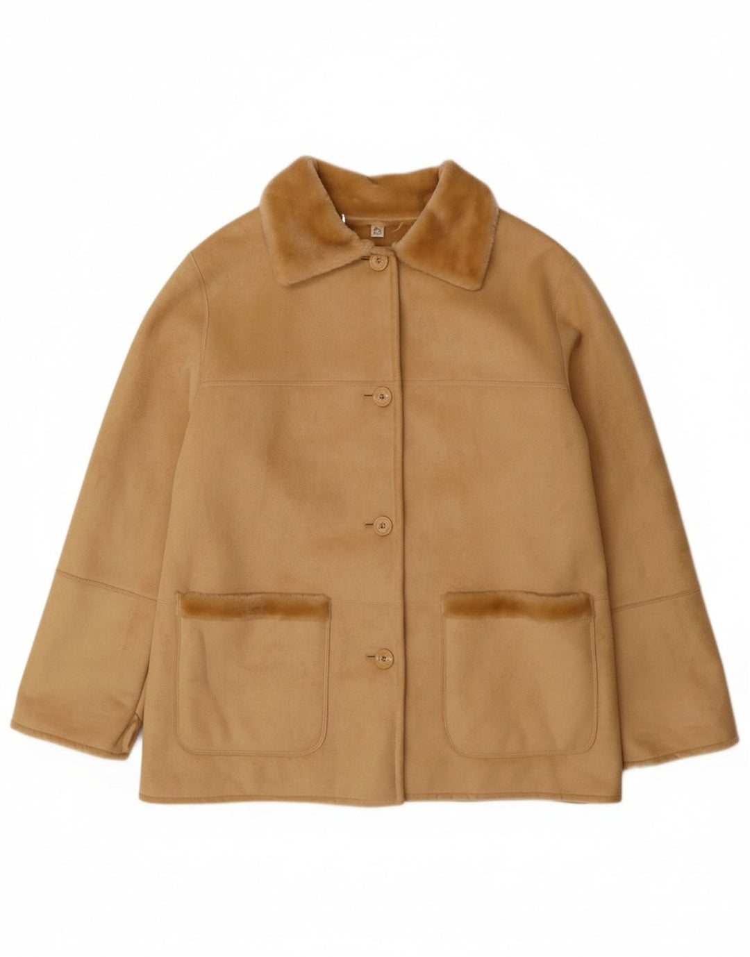 Jaqueta Sherpa feminina VINTAGE EU 44 XL bege acrílico