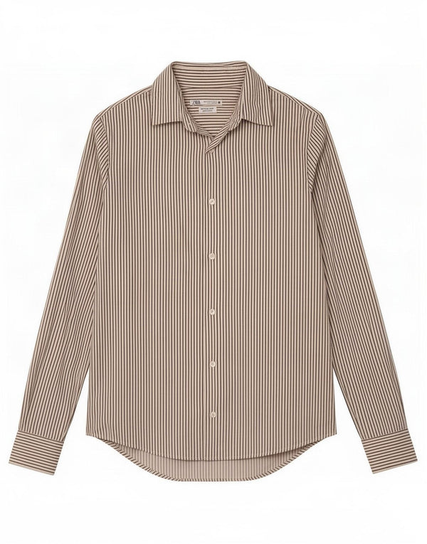 Camisa masculina Zara Super Slim Fit média listrada branca