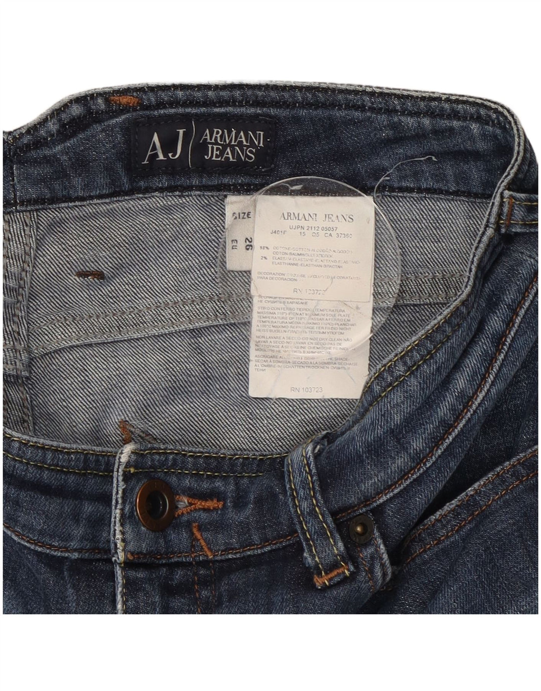 Armani feminino gráfico slim jeans W26 L32 algodão azul marinho