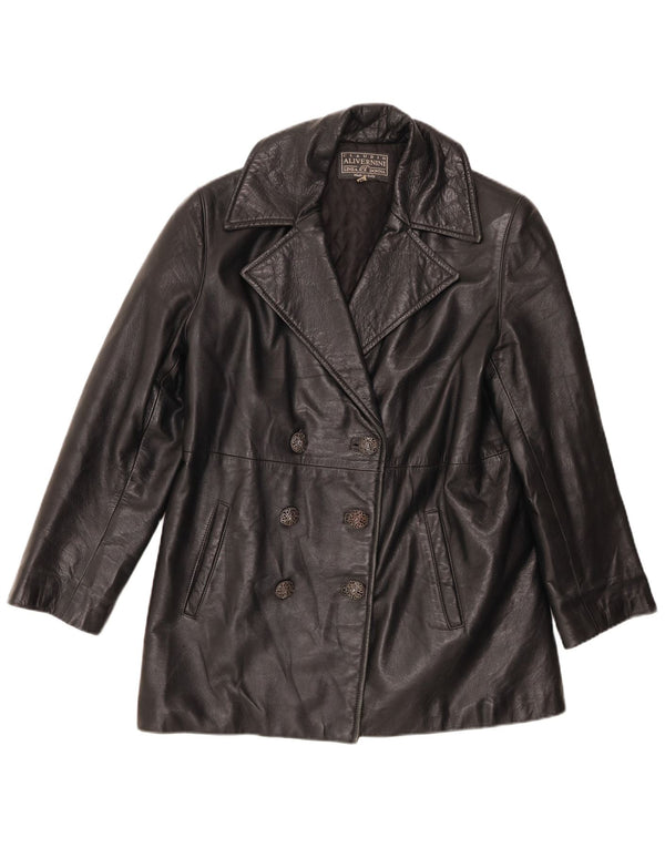 Casaco feminino de couro trespassado duplo Linea Donna IT 42 médio preto