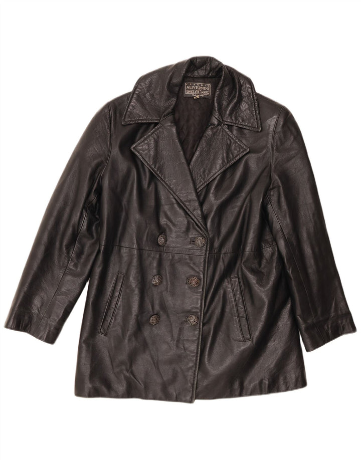 Casaco feminino de couro trespassado duplo Linea Donna IT 42 médio preto