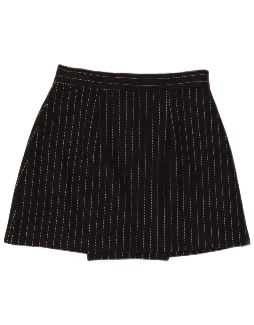 Mini saia envoltória feminina vintage IT 44 médio W28 viscose listrada cinza