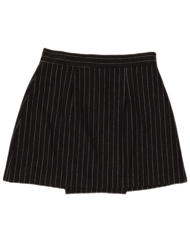 Mini saia envoltória feminina vintage IT 44 médio W28 viscose listrada cinza