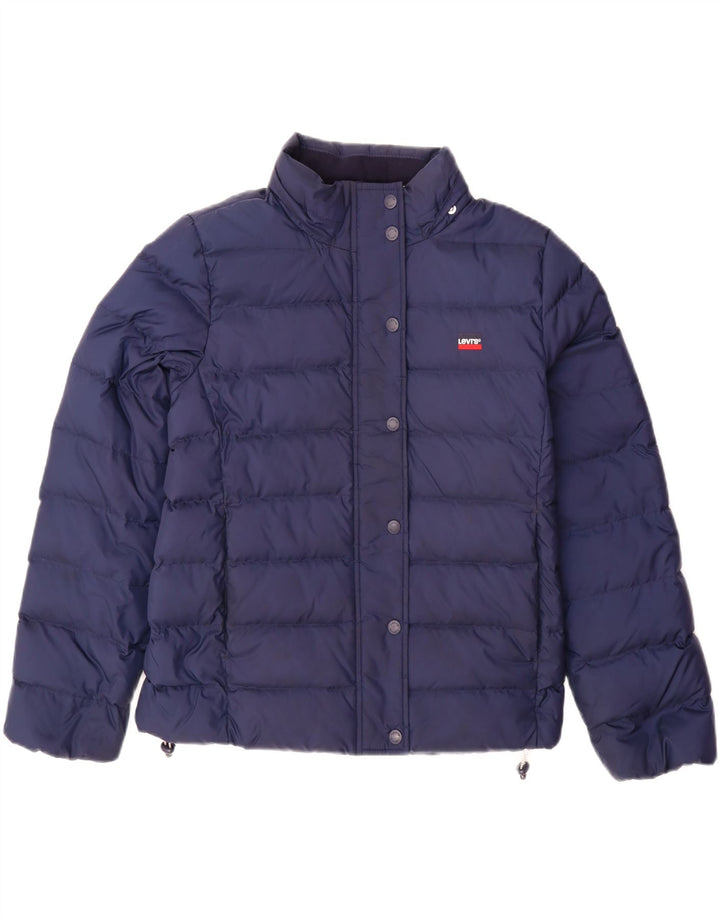 Jaqueta feminina acolchoada com capuz grande LEVI'S Reino Unido 10 pequena azul marinho